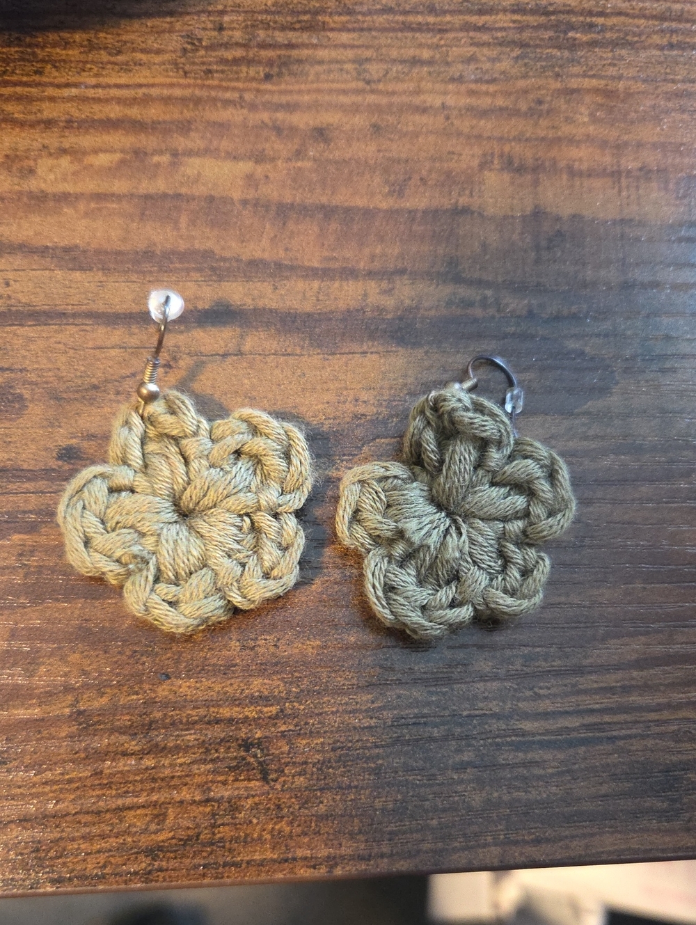 Handmade Olive Green Crochet Flower Earrings - Women Accessories